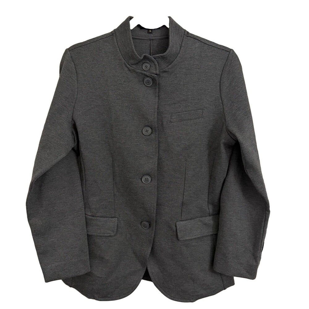 Quince Blazer Womens Medium Gray Ultra-Stretch Ponte Stand Collar Outerwear